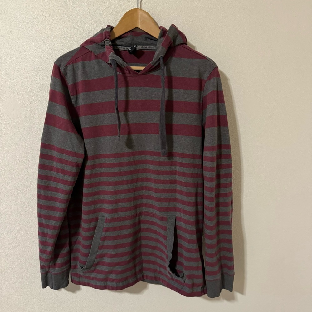 Prana Organic Cotton Setu Yoga Hoodie Gray Pink Stripe Long-Medium